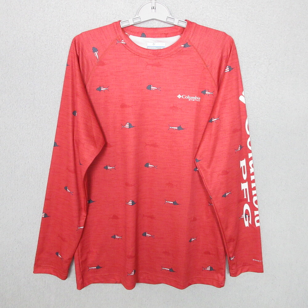 Columbia‎ PFG Long Sleeve Mens Size Small Red Fishing UPF 50 Patriotic